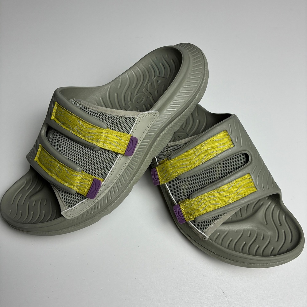 Hoka Ora Luxe Recovery Slides Gray Yellow Purple Sandals Womens 8 1134150